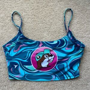 Buc-ee’s Women's Blue Pink Green Swirl Swim Top - Size M - EUC